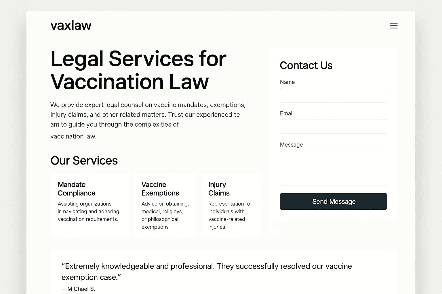 vaxlaw.com website mockup